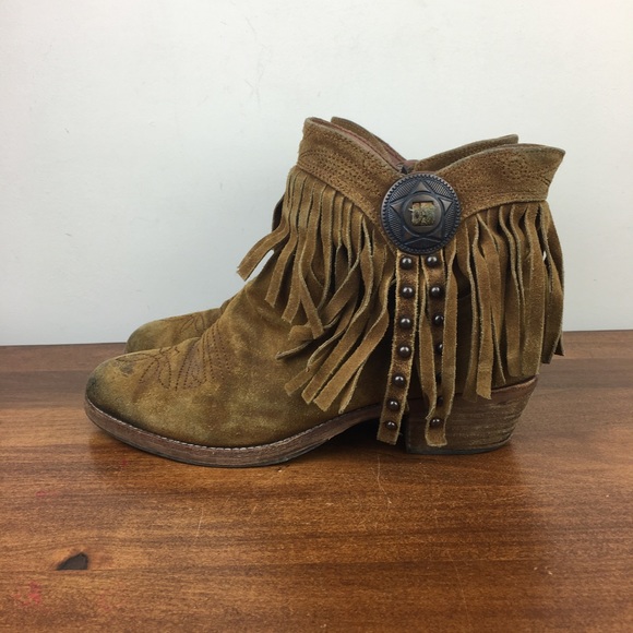 Sam Edelman Western Ankle Booties Women's Tan Leather Fringe Size 8M Side Zip. - Picture 2 of 12